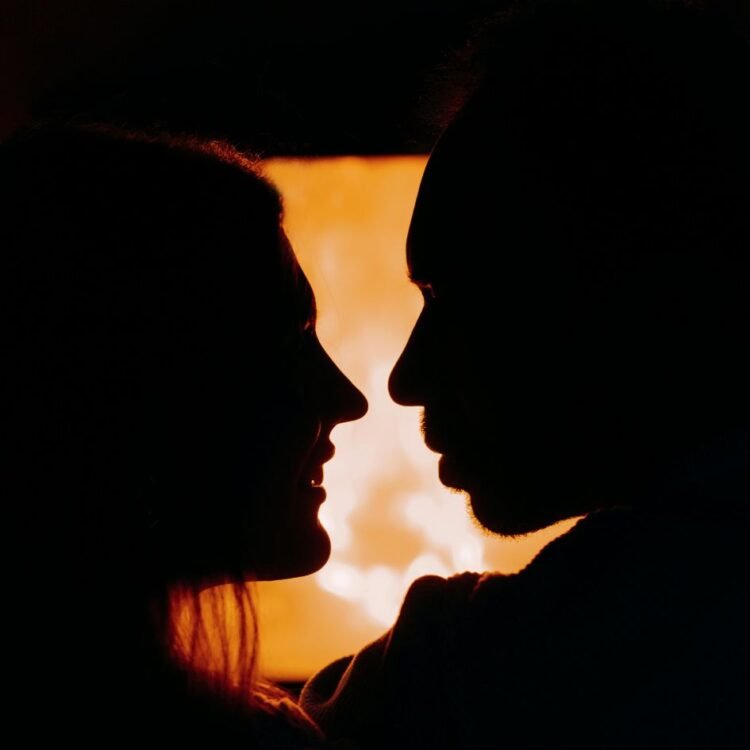 Silhouette Of Couple Looking At Each Other
