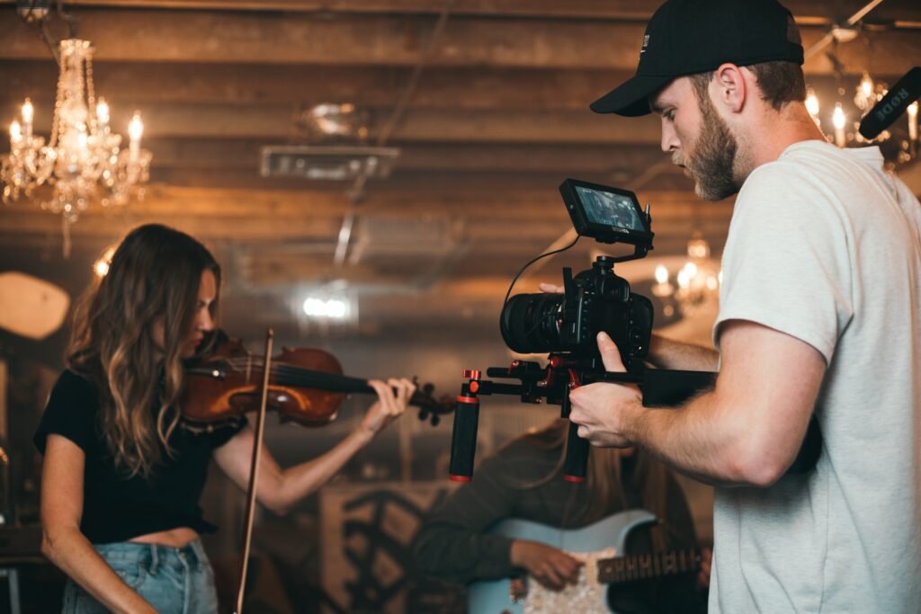 Filming a music video scene