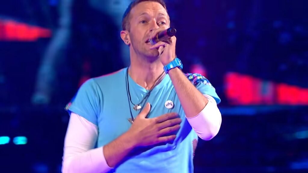 Chris Martin performing Something Just Like This at the Brits 