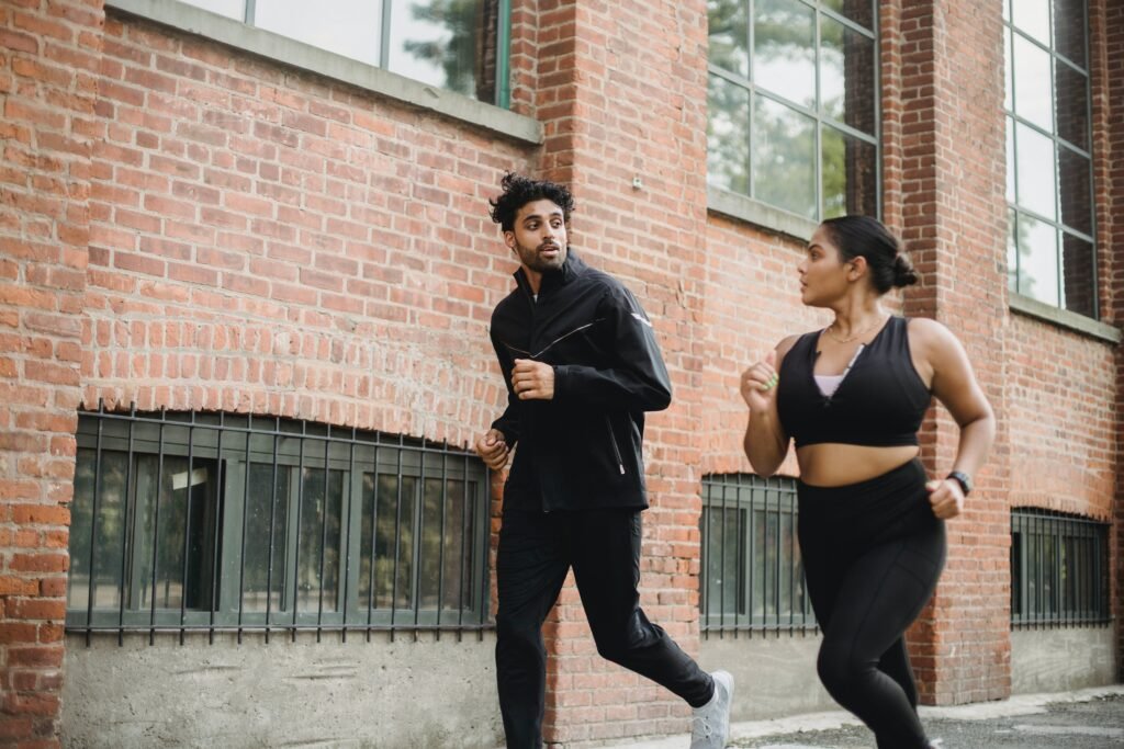 Two people jogging