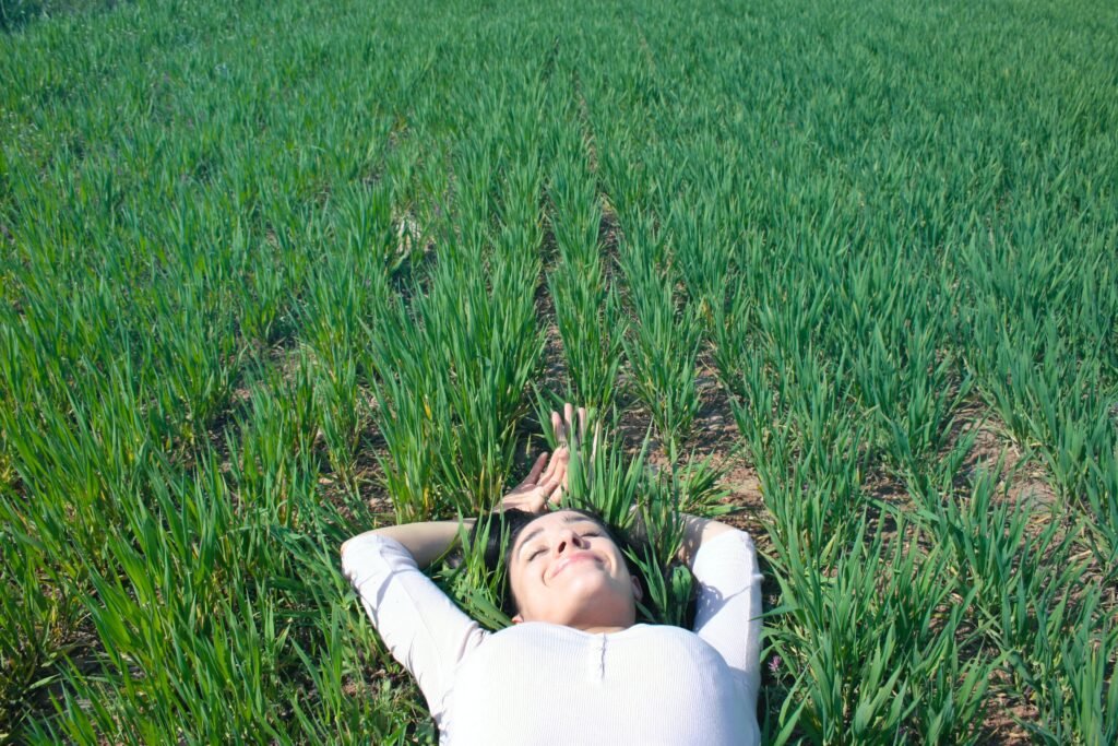 Girl lying on grass