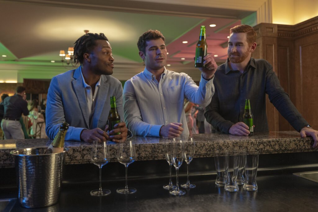 Jermaine Fowler as 'Wes', Zac Efron as 'Dean' and Andrew Santino as 'JT' star in RICKY STANICKY