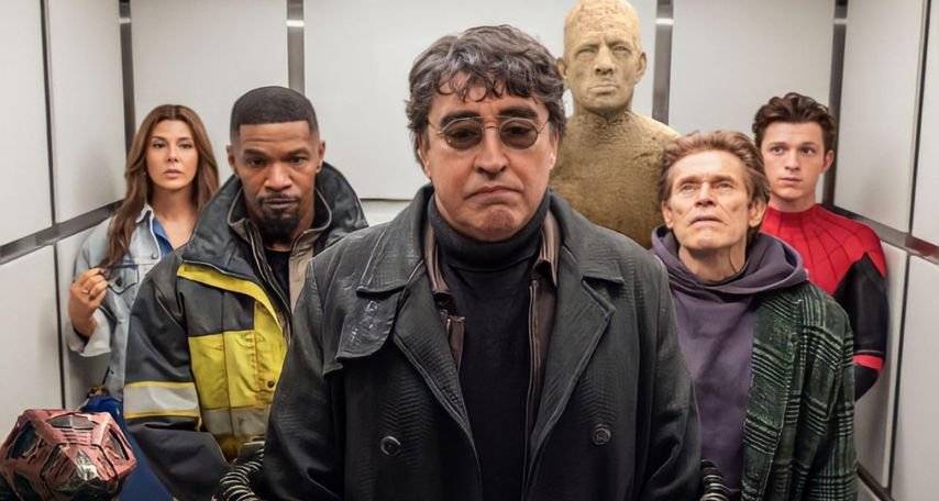 Willem Dafoe, Alfred Molina, Marisa Tomei, Thomas Haden Church, Jamie Foxx, and Tom Holland in Spider-Man: No Way Home (2021)