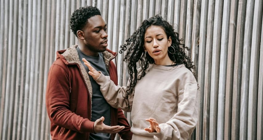 Frustrated couple arguing
