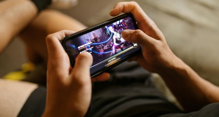 Close-Up View of a Person Gaming on a Mobile Device