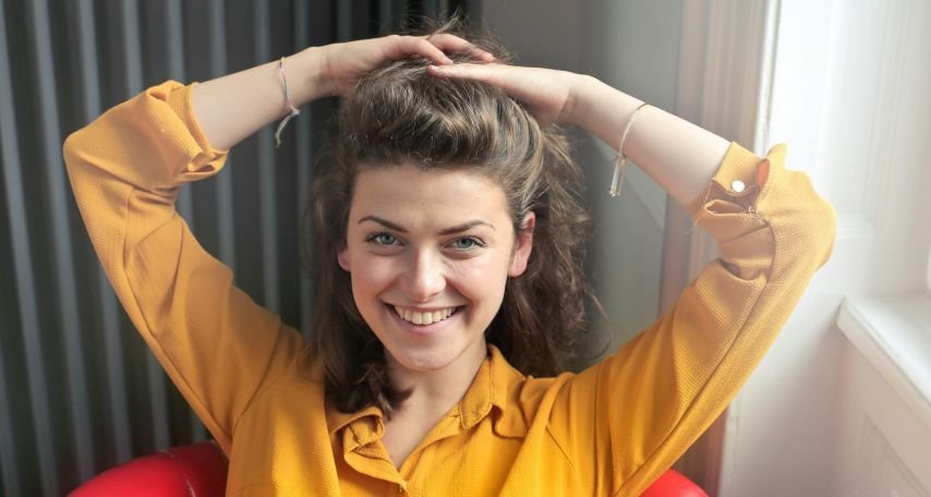 Woman Wearing Yellow Button-up Long-sleeved Dress Shirt
