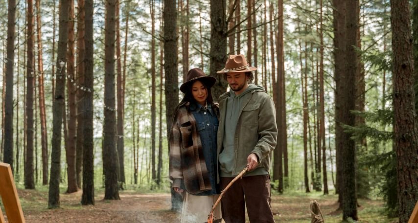 Couple camping in the Forest
