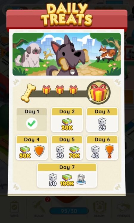 Daily Treats screen in Monopoly Go