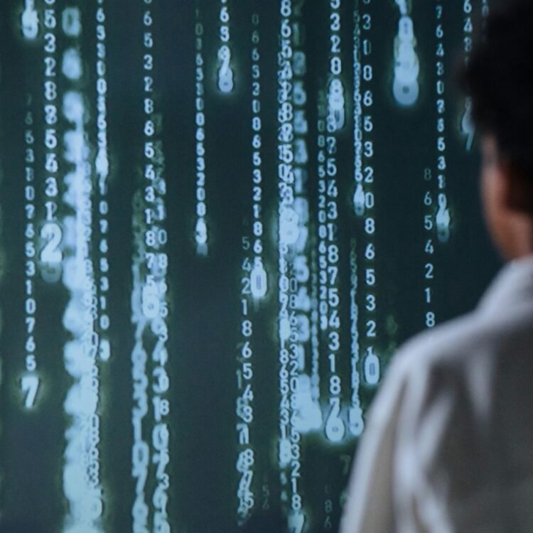 Back View of A Boy with a Digital Background
