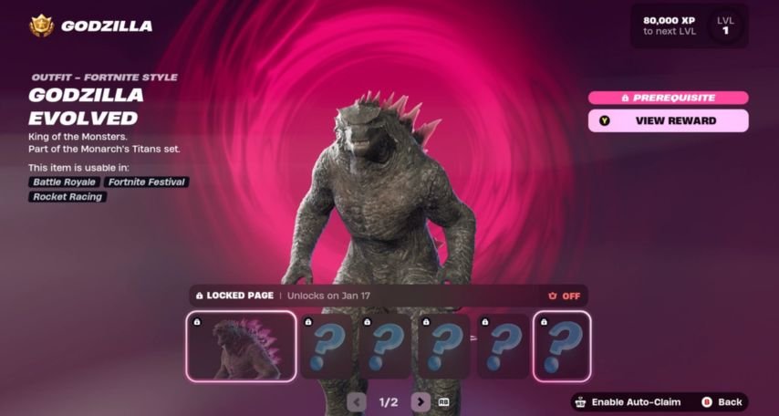 Fortnite Chapter 6 Battle Pass Godzilla skin