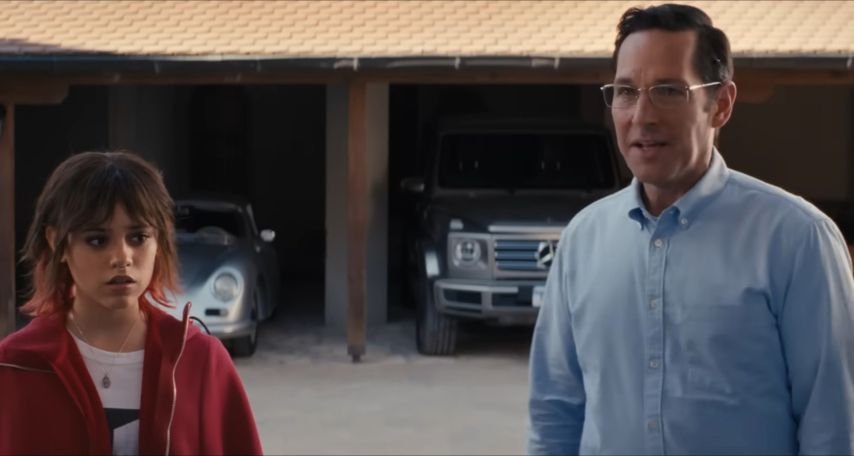 Jenna Ortega and Paul Rudd in Death of a Unicorn