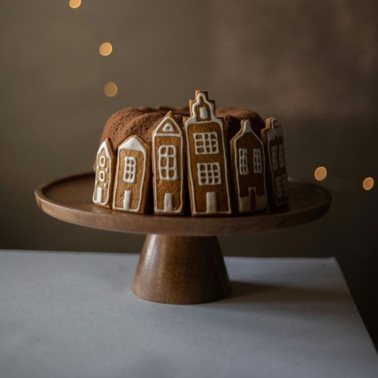 Brown and White House Shape Cookies And A Cake
