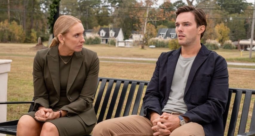 Toni Collette and Nicholas Hoult in Juror #2 (2024) Photo by Claire Folger/Claire Folger - © 2023 Warner Bros