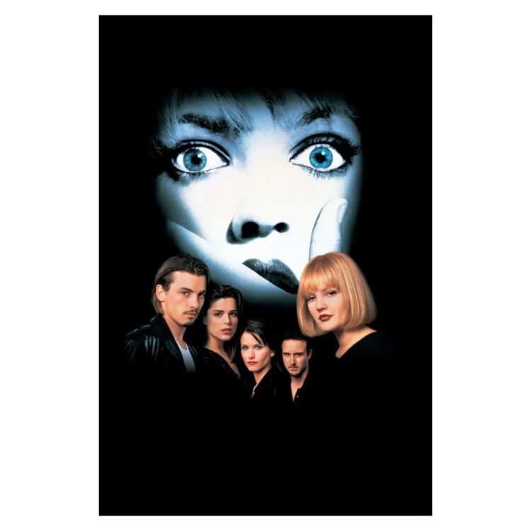 Drew Barrymore, Neve Campbell, Skeet Ulrich, David Arquette, and Courteney Cox in Scream (1996)