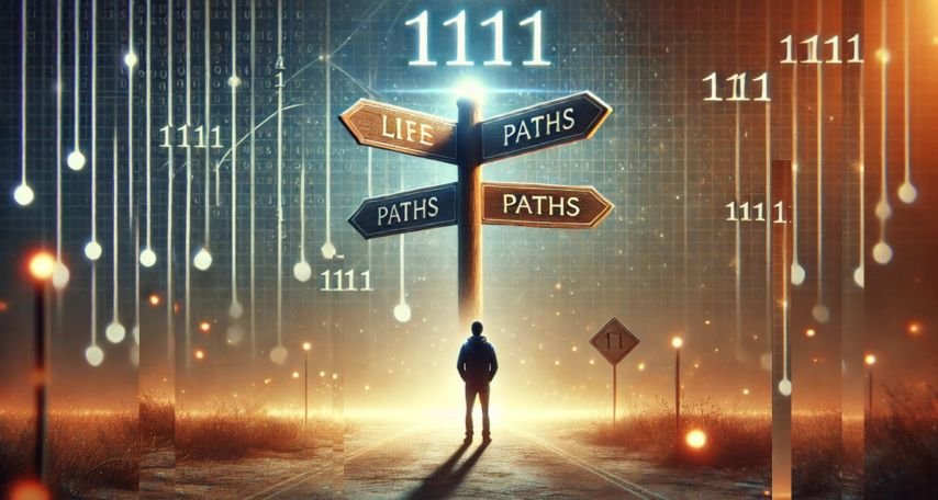A person standing at a crossroads with glowing signposts.