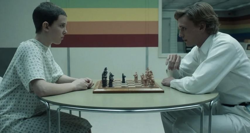 Jamie Campbell Bower and Millie Bobby Brown in Chapter Seven: The Massacre at Hawkins Lab Netflix