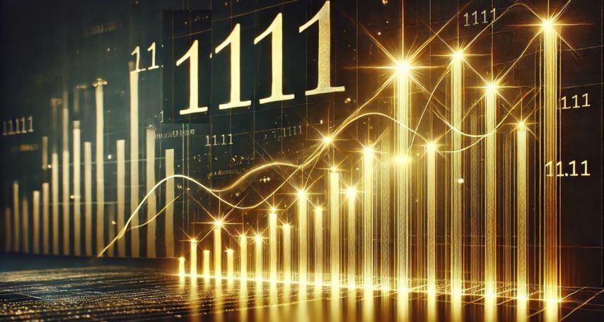 A financial growth chart with glowing golden lines and 1111 subtly in the background.