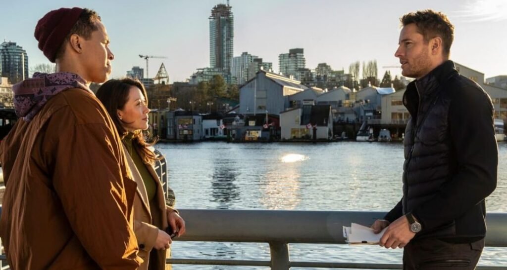 Justin Hartley, Fiona Rene, and Eric Graise in Tracker (2024) © 2024 CBS Broadcasting Inc.