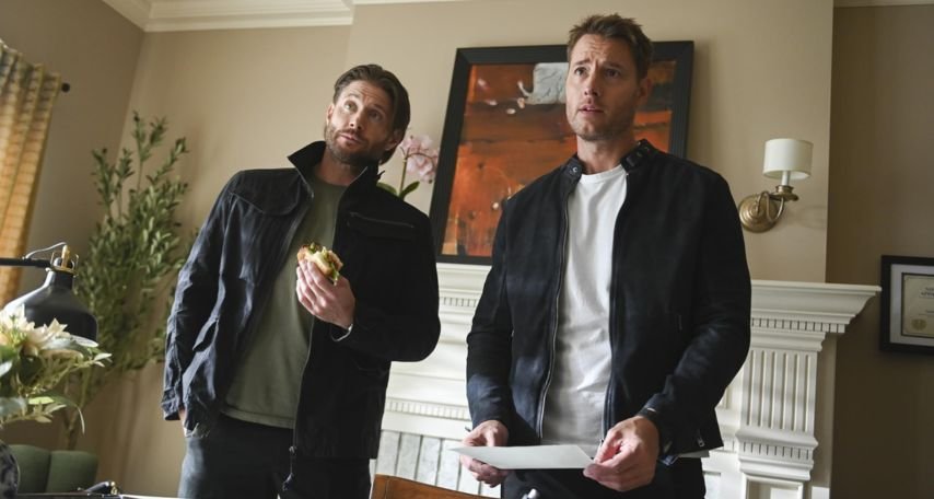 Jensen Ackles and Justin Hartley in Tracker (2024) © 2024 CBS Broadcasting Inc.