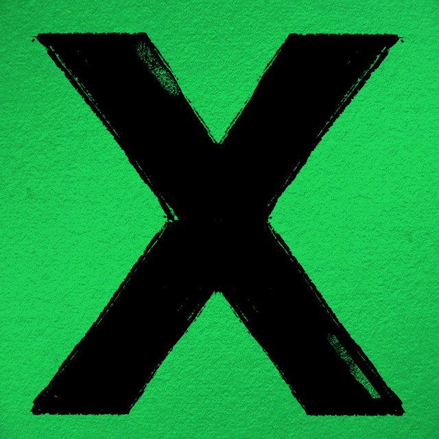 Ed Sheeran’s “x” album cover featuring a bold green background with a black multiply symbol at the centre.