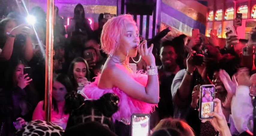 Doja Cat performing at the release party of her second album, Hot Pink