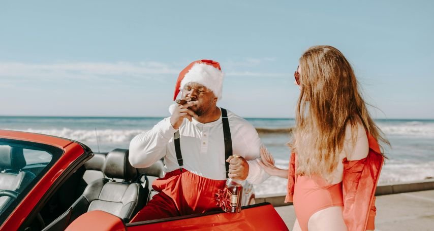 Couple spending Christmas on a tropical beach