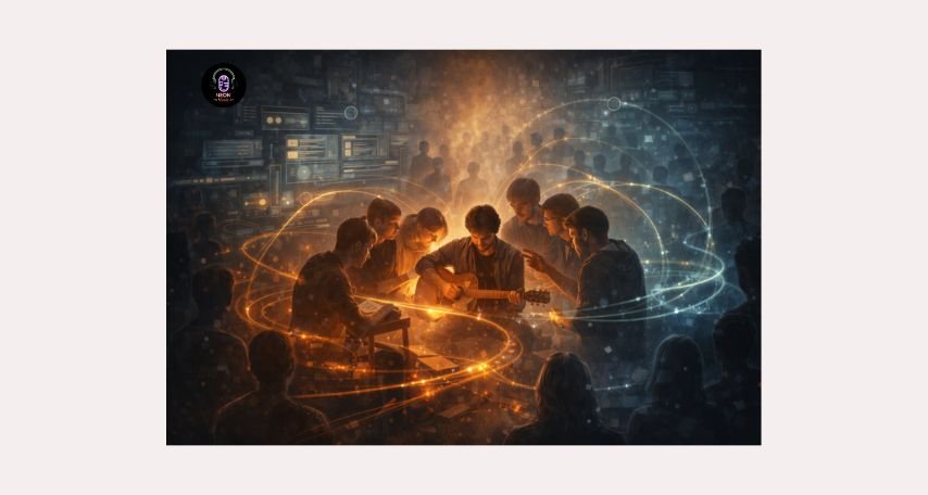 Musician surrounded by creative energy